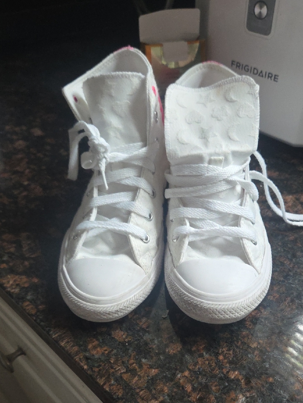 Kids White High-Top Sneakers with Subtle Star Detail See Small Blue Mark In Pics